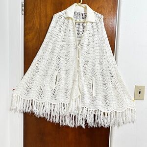 White Crochet Fringe Cape